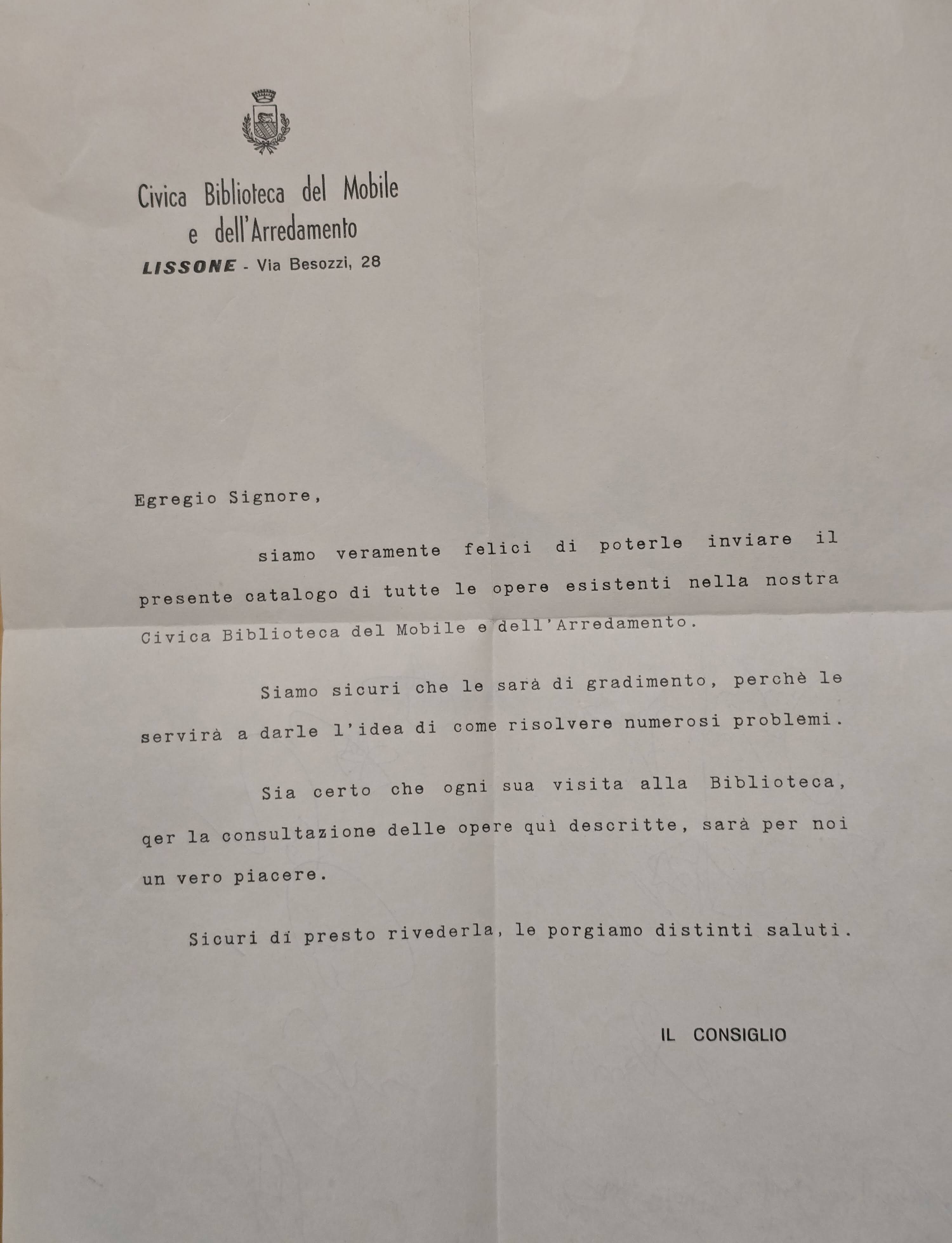 Lettera della Civica Biblioteca